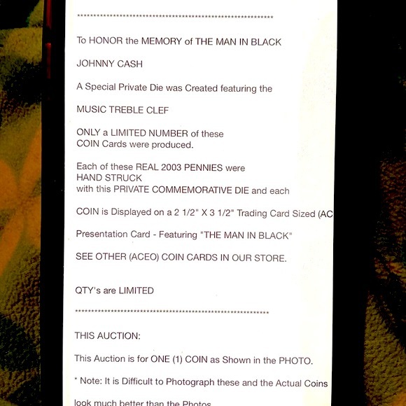 Johnny Cash memorial penny 2003 Limited edition very rare Unique HTF - Picture 3 of 3